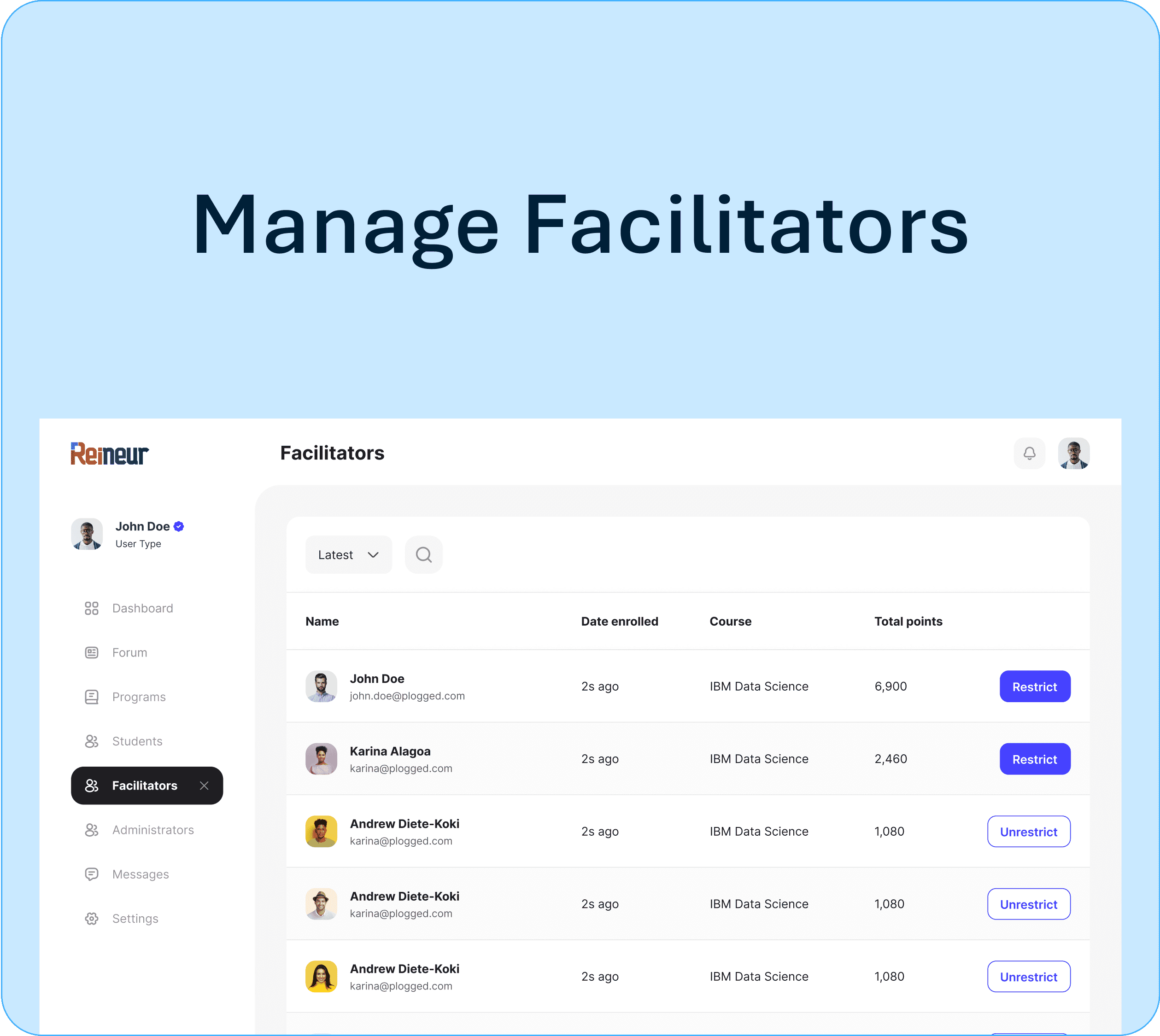 Facilitator feature 3